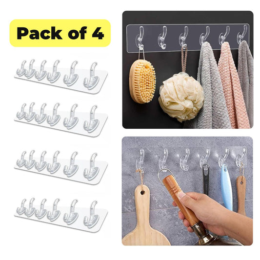 Self Adhesive Wall Hooks Hanger (Pack of 4 & 8)