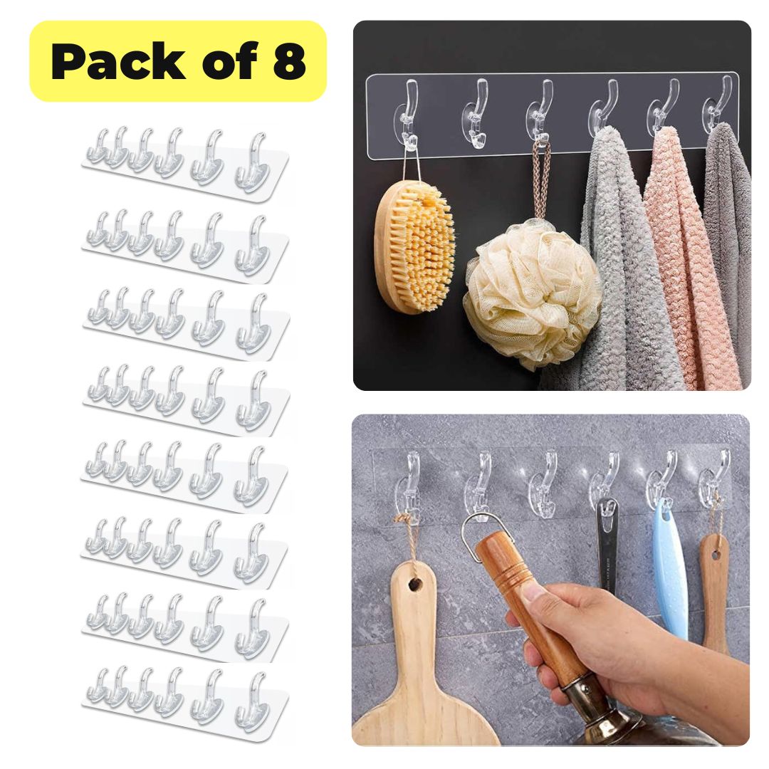 Self Adhesive Wall Hooks Hanger (Pack of 4 & 8)
