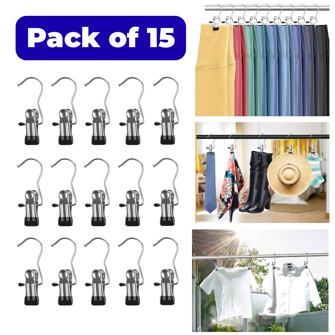 Space Saver Metal Clip Hangers with Hooks (Packs of 10, 15 & 20)