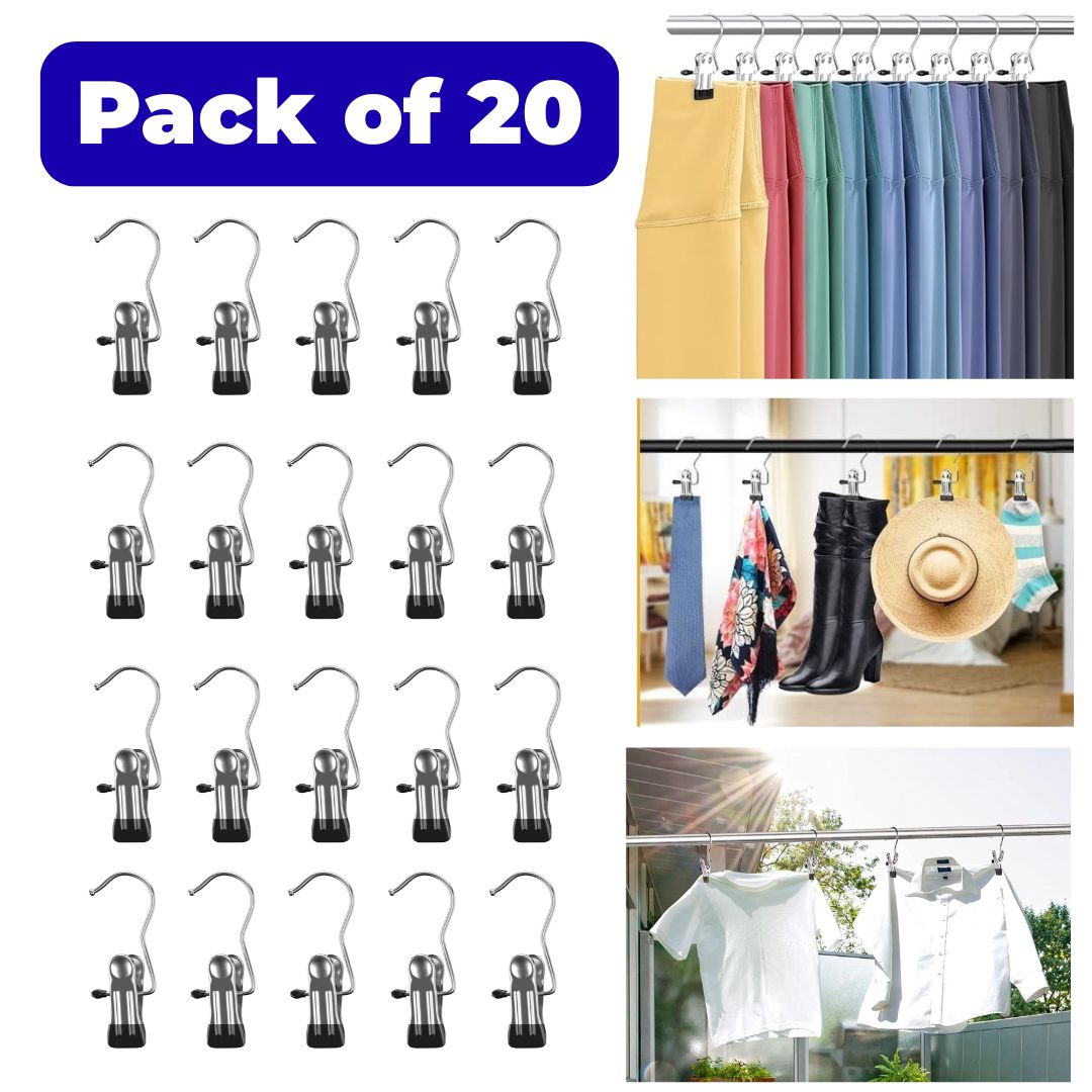 Space Saver Metal Clip Hangers with Hooks (Packs of 10, 15 & 20)