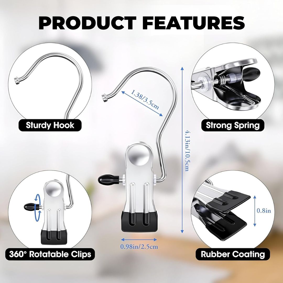 Space Saver Metal Clip Hangers with Hooks (Packs of 10, 15 & 20)