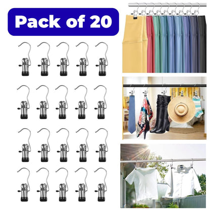 Space Saver Metal Clip Hangers with Hooks (Packs of 10, 15 & 20)